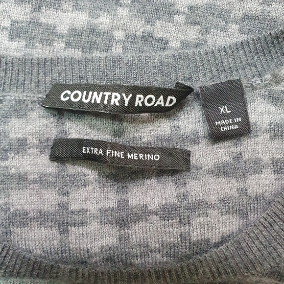 Country Road Men's Sweater jumper Merino wool Sze XL crew neck grey hounsdstooth - Picture 4 of 7